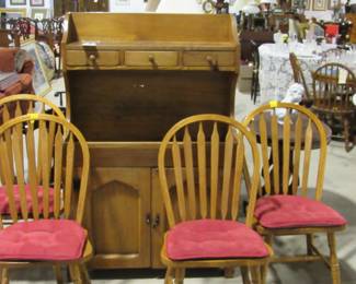 nice old dry sink and 4 oak bow backs