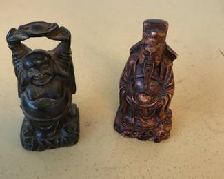 2" Budda Carved "Good Luck", 2 " Japanese Budda "Longevity"