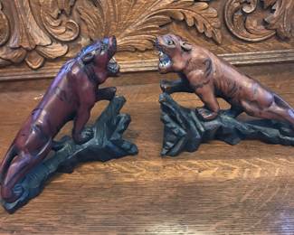These Chinese Carved Panthers are stunning. Approx 7"X8 inches.  Rosewood and glass eyes