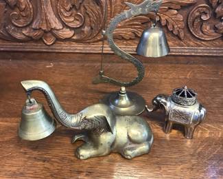 Nice Brass Elephant with Bell, Dragon w Bell and Hammer, Elephant incense burner.