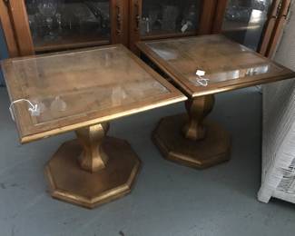 Gilted end tables with glass tops