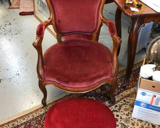 Victorian Red Velvet Arm Chair.  Velvet Footstool sold separately