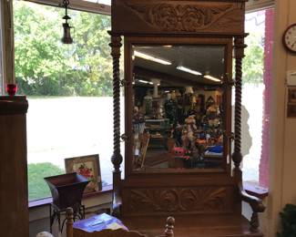 Are you restoring a historical home? This wonderful 7 ft Oak Hall mirror has been admired by so many.  If you have a hall way that will accommodate this beautiful piece of furniture, please take a look.  It is one of a kind