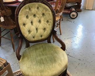 Tufted Velevet Victorian Parlor Chair with lovely hip braces.
