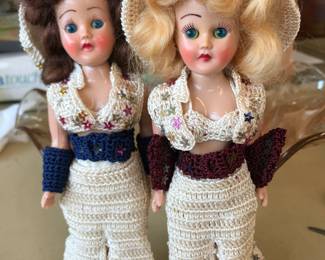 Vintage "Dress up Dolls" in crocheted clothes - eye open and shut