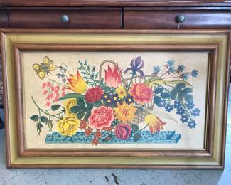 Louis Cary Print - "Flowers Falling out of Basket"