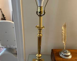 A PAIR OF BRASS LAMPS.