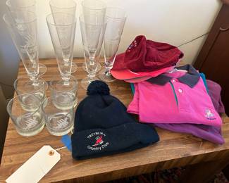TREYBURN COUNTRY CLUB GLASSWARE, HATS AND SHIRTS.