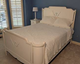 Painted Full Size Bed (White w/ Light Blue Accents)