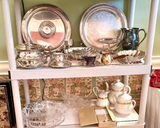 Silverplate, glassware, ironstone coffe set