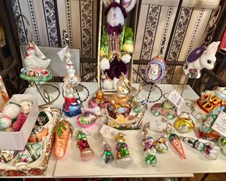 Radko Easter ornaments, Vintage Easter figurines, SFA Easter eggs in original box, Mark Roberts Easter bunny fairy.