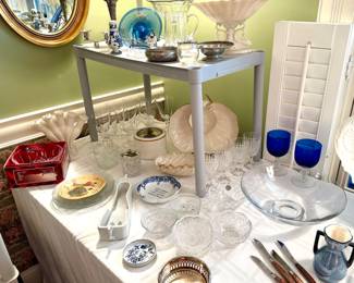 Lenox serving pieces, Colonial Williamsburg vase, compotes, oval mirror