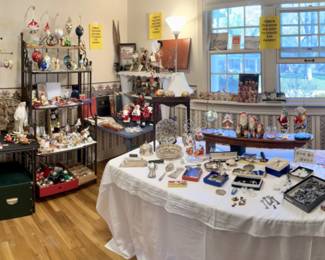 More Goodies. Dungeons and Dragons metal figurines, Lori Mitchell figurines, silver plate items, vintage sewing, Baccarat 1 paperweight, Men's Tissot watch.