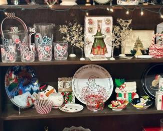 Christmas dishes, platters, classes, bowls, decor