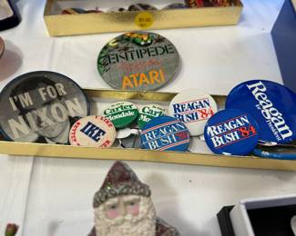Vintage political and an ATARI pin back.