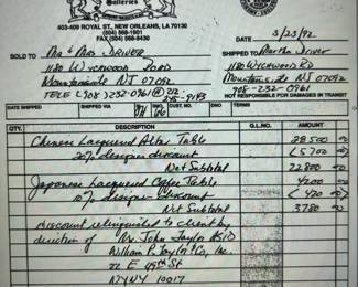 Receipt for Alter table and Japanese coffee table.