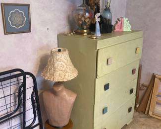 Folding guest bed, mannequin lamp, 