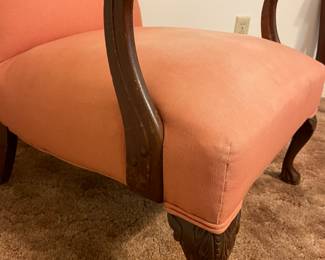 Coral Occasional Chair, claw feet and detailed arm rests. 28”w 30”d 33.5”t
$ 50.00