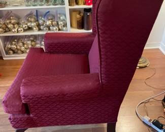 Burgundy Wingback Chair. 
30.5”w 29”d 43”t
$ 125.00
