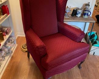 Burgundy Wingback Chair. 
30.5”w 29”d 43”t
$ 125.00