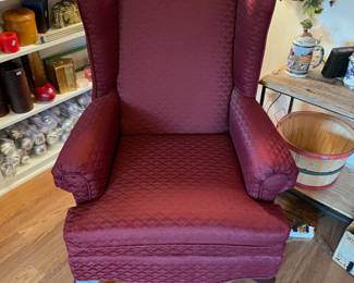 Burgundy Wingback Chair. 
30.5”w 29”d 43”t
$ 125.00