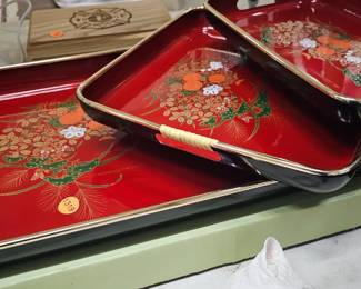 THREE DECORATIVE TRAYS