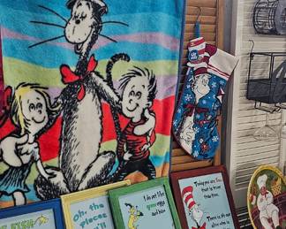 Lot of Dr Suess Books and Blanket