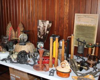 Spools, Dinner bell, Wrought Iron, Original Washboard, Roosevelt picture, and more!