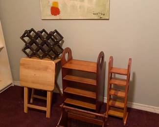 Vintage Wooden Pieces in Excellent Condition - Accordion Wine Rack, Magazine Rack, Charming Heart Cutout Shelf, Wine Shelf, Wooden TV Trays