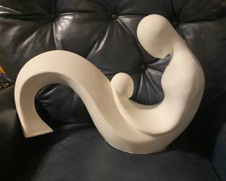 Vintage Vanguard Studios Mother with Child Ceramic Modern Sculpture 18" x 13 1/2 " x 7", Matte Pearl Finish, Cork Bottom Pad Intact.