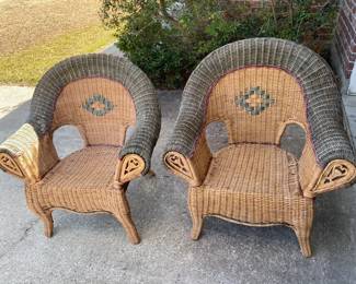 Vintage Wicker High Back Chairs, Vibrant Colors