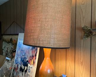 Wood bowling pin lamp (one more without shade not pictured)