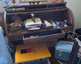 Roll top desk and office supplies