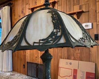 Slag glass art nouveau lamp.