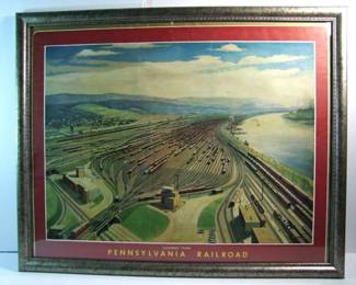Lot 89:  Dated 1957 Pennsylvania Railroad Lithograph of the "Conway Yard" in a silver gilt frame, 30 1/2" x 24 1/2" signed by Grif Teller (1899-1993).  Cond: Some small losses at the top.  Est. $ 75-125.