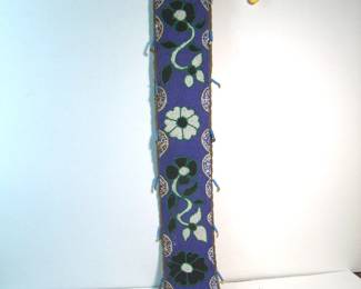 Lot 103:   Antique Tribal Beadwork section, multicolored with small shells attached, 6" x 47".  Cond:  Backing material is worn and stained, no bead loss.  Est. $100-200.
