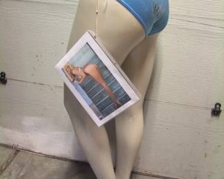 Lot 11: Autographed "Anna Nicole Smith" pair of Q&A silk briefs (size M) autographed on the rear, includes a plus size fiberglass legs and bottom torso mannequin.  Cond:  Minor fading, mannequin is missing 1 high heel stem,.  Est. $150-250.