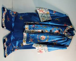 Lot 57: C/1930's Ladies Japanese Silk embroidered pajama set, size approx. Medium.  Cond: Unused, unwashed, no damage found.   Est. $75 - 125.