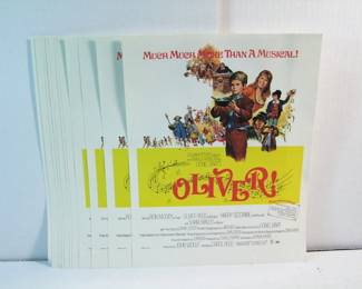 Lot 16: 12-1968 "Oliver" movie lobby cards, 11" x 14", sleeved.   Cond: No damage found.  Est. $100-150 Note: This group was from the Birmingham Theater.