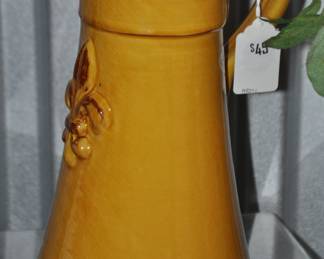 Wonderful Golden Yellow 11" Ceramic Pitcher with Fleur De Les Design. ($45)