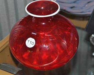 Fantastic Venini Red Globe 7” Vase with White Rim, Made in Italy ($110)