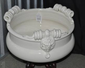 Fabulous Vintage Lavorato Cream Crackled Glaze Centerpiece Bowl with Ornate Spiral Handles and Lions Head! $220