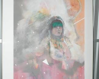 This is So Cool in Person! Signed Harold E. Larson (b.1935) Is An American Artist Based Out of Santa Fe, This Large Mixed Media On Paper, 38" x 48", ($495).