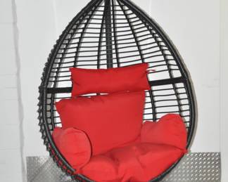 Fantastic Dura Soleil Lucerne Hanging Wicker Chair with Red Olefin Cushion on Steel Frame, 225lb Capacity, 40"w x 61.5"h x 35"d. $245