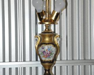 Vintage LaBarge Hand Painted Porcelain & Gilt Gold 3-Light Table Lamp ($450 Pair)