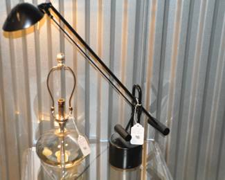 Lovely Heavy, Glass Globe, 15” Table Lamp ($145) Shown with a Modernist Milano Collection Black Metal Halogen Desk Lamp ($95)