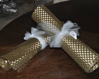 Set of 4 Gold-Tone Woven Pattern Rectangular Table Place Mats. (Two Sets Available for $16 a Set)