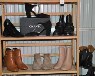 Amazing Woman's Shoes and Boots Available Include: Authentic Saint Laurent Black Pumps ($225), Authentic Chanel Black Suede Square Toe Pumps($425), Authentic Prada Black Loafer Boots ($225-SOLD), Tod's Caramel Leather Short Boot ($120), Steve Madden Beige Suede Booties ($30) and Bernardo Beige Leather Short Boots ($40). Most Sized 9