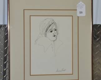 Calling Susan Bolt Fans, this Framed & Double Matted Early Sketch is Pencil Signed and Ready to be Displayed 16" x 19.25", ($55).