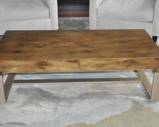 Fabulous Caracole Home Furnishings Wooden Top with Polished Nickel Base Two Drawer Coffee Table, Made in USA, 54”W x 16” H x 26” D ($450)